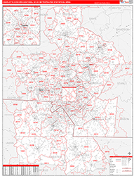Charlotte-Concord-Gastonia Metro Area Wall Map Red Line Style 2026